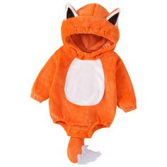 an orange animal onesuit with ears and tail