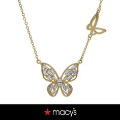 in stock Macy's Gold Cubic Zirconia Jewelry, Macy's Gold Necklaces For Wedding, Double Butterfly, Butterfly Pendant Necklace, Butterfly Pendant, Gold Pendant Necklace, Cubic Zirconia, Gold Necklace, Gold Plate