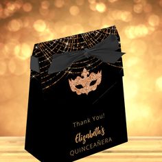 a thank you card with a masquerade mask on it