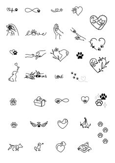 the different types of tattoos are shown in black and white, with hearts on them