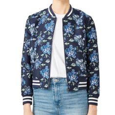 Purchased From Rent The Runway And Never Worn. In Great Condition Blue Casual Floral Print Outerwear, Casual Blue Floral Print Outerwear, Trendy Navy Outerwear For Spring, Blue Floral Print Fall Outerwear, Navy Casual Spring Outerwear, Casual Navy Spring Outerwear, Casual Navy Outerwear For Spring, Rent The Runway, Bb Dakota