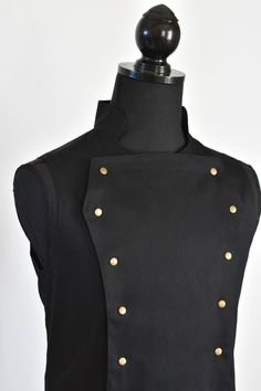 -Mens Steampunk Vest -  FEATURES: This elegant steampunk inspired vest has been 100% handmade from all cotton fabrics.  The vest incorporates a double breasted design, featuring brass metal press studs.  The vest is made to a high quality and is fully lined.  All fabrics, threads and accessories are of high quality. This is a 100% handmade and sustainable garment.  If there is any customisation you may want, send though a Custom Order conversation. SHIPPING: All shipping is shipped by Air Mail a Black Pirate Costume, Mens Steampunk Vest, Victorian Vest, Mens Formal Vest, Black Pirate, Steampunk Vest, Black Steampunk, Steampunk Victorian, Waist Coat