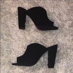 Nwt. Black Suede Heeled Mules. Size 9. Never Worn. Casual Heels With 4-inch Heel For Night Out, Black Closed Toe Winter Heels, Black Closed Toe Heels For Winter, Fall Block Heel Shoes For Night Out, Winter Evening Heels With Stacked Heel, Winter Black Closed Toe Heels, Winter Evening Stacked Heel Shoes, Fall Block Heel For Night Out, 4-inch Heels For Night Out In Fall