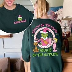 Merry Grin Double Sided  Sweatshirt, Funny Character Sweater Grinch Sweater Diy, Grinch Sweatshirt Ideas, Grinch Sweater, Grinch Hoodie, Funny Grinch, Merry Grinchmas, Funny Character, Tshirt Funny, Funny Sweatshirts