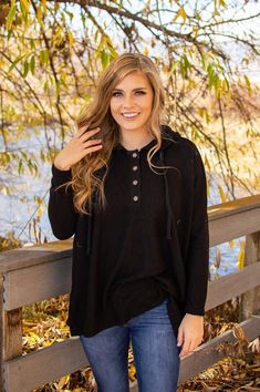 Button Down Hoodie | Black – MOB Fashion Boutique Black Hoodie For Fall, Comfortable Black Hoodie For Fall, Comfy Black Hoodie For Fall, Casual Hoodie With Buttons For Fall, Casual Fall Hoodie With Buttons, Mob Fashion, Quick Fashion, Fall Clothes, Boutique Design