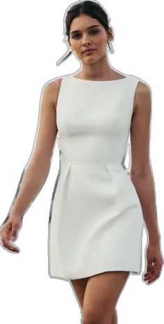 Chic A-line Sleeveless Dress With Box Pleat, White A-line Evening Dress, Elegant White A-line Dress, White A-line Midi Dress With Fitted Bodice, Chic A-line Mini Dress With Box Pleat, Sleek White Fitted Mini Dress, Sleek Fitted White Mini Dress, White Sleek Fitted Mini Dress, White A-line Dress With Fitted Bodice