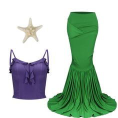 two different styles of clothing with starfish on the top one in purple and green