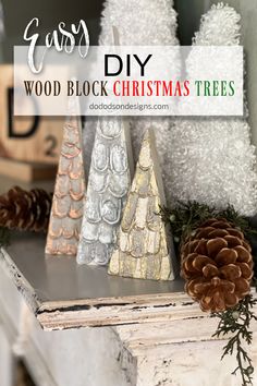 diy wood block christmas trees with pine cones