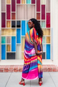 This ultra limited edition eye-catching rainbow caftan is the answer to glam layering. Made with a funky fresh rainbow mirage print and lots of love. Bohemian splendor, handmade in California. Due to fabric layout - each piece will be one of a kind! Machine wash cold, gentle and hang dry for optimal fabric preservation.One size fits all, approximately 50" long. Colors Of The Wind, Metallic Rainbow, Friends Fashion, Lots Of Love, Kaftan Dress, Wholesale Fashion, The Wind, One Size Fits All, Of Love