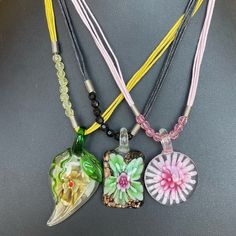 New With Tags Lot Of 3 Petals Art Glass Pendant Necklaces. 17-19” Length. Please Review Photos For Details. Pink Flower Necklace For Summer Gift, Summer Pink Flower Necklace As A Gift, Black Flower Jewelry For Summer, Necklaces Flower, Glass Pendant Necklace, Flower Motif, Glass Necklace, Glass Pendant, Glass Pendants