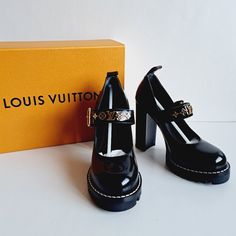 Excellent Condition, Just Like New, Worn Once. But Has A Tiny Little Scratch On The Right Shoe That Is Barely Visible Unless You Examine It Closely. The Picture Is Attached. Luxury Heels With Heel Strap And Round Toe, Luxury Black Heels With Buckle Closure, Designer Patent Leather Closed Toe Heels, Luxury Black Heels With Round Toe, High-end Black Heels With Round Toe, Designer Round Toe Heels With Buckle Closure, Designer Heels With Buckle Closure And Round Toe, Designer Heels With Padded Heel And Round Toe, Designer Heels With Reinforced Heel And Round Toe