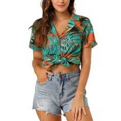 Whether on carnival, festivals, vacation, beach, even at a theme party, you will certainly received many compliments. Lend a touch of charm to your new season wardrobe with this hawaiian tops. This casual blouse is your next vacation essential featuring vibrant tropical print. Perfectly pair it with shorts, jeans, skirt and a sandals to show beach tropical look or casual look! Occasion: Weekend, Beach, Vacation, Theme Party, Summer Party, Trip, Pool Party, etc. Please check your measurements to Hawaiian Leaf, Pattern Leaf, Hawaiian Shirt Women, Floral Leaves, Model Body, Beach Shirts, Casual Blouse, Crop Shirt, Floral Shirt