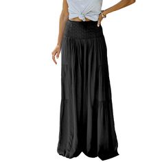 Black Layered Pleated High Rise Wide Leg Pants Black High Rise Bottoms With Elastic Waistband, Black High Waist Bottoms, Black Non-stretch Bottoms, Non-stretch Black Bottoms, Black High Rise Summer Pants, Black Layers, Bottoms Pants, Leg Pants, Wide Leg Pants