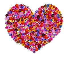 a heart made up of flowers on a white background with the word love written in it