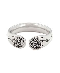 This grounding ring conveys a timeless, spiritual truth: the only way to find peace and happiness is to cultivate it for ourselves. Made of sterling silver, the ring’s adjustable design is suitable for ring sizes 7.5-9.5. Artistic lotus design symbolizes triumph over adversity. Sterling silver inspirational ring Adjustable fit, suitable for rings sizes 7.5-9.5 Stamp: 92.5 “Peace comes from within” Sold individually, the first image depicts the front and back of the same ring Adjustable Engraved Spiritual Ring, Symbolic Adjustable Engraved Open Ring, Adjustable Spiritual Rings, Spiritual Style Adjustable Open Ring, Spiritual Sterling Silver Flower Ring, Adjustable Spiritual Sterling Silver Engraved Ring, Adjustable Silver Engraved Ring, Spiritual Style, Adjustable Spiritual Flower Ring For Promise, Symbolic Adjustable Stackable Open Rings