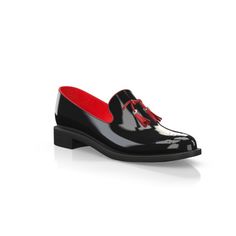 Classic Patent Leather Loafers For Party, Classic Patent Leather Party Loafers, Elegant Patent Leather Loafers With Red Sole, Classic Patent Leather Tassel Loafers For Galas, Patent Leather Tassel Loafers With Leather Sole For Office, Formal Patent Leather Loafers With Red Sole, Classic Leather Tassel Loafers For Party, Office Tassel Loafers With Leather Sole In Patent Leather, Black Leather Loafers With Glossy Finish