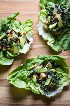 four lettuce wraps with avocado and other toppings