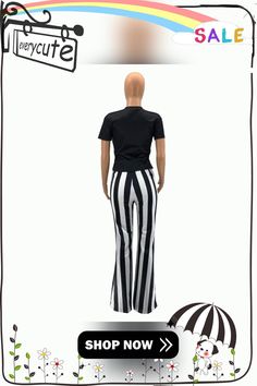 Summer New Women Short Sleeve O-neck T-shirt Striped Bow Tie Bell Bottom Pants 2 Piece Outfits Casual Striped Short Sleeve Sets, Striped Bell Bottoms, Bell Bottom Pants, Bell Bottom, 1 Million, New Woman, Bell Bottoms, Bow Tie, Neck T Shirt