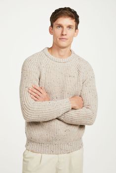 Incredibly cosy and wonderfully crafted. The Glenamoy Aran Fisherman Raglan Crew is a versatile, unisex staple for the sustainable wardrobe. With flattering raglan sleeves and a double ribbed collar, this piece pays perfect homage to original Aran styling weaved with a fresh new perspective. With all seams linked for a smooth and neat finish, this piece is Aran simplicity in its greatest form. Designed here in Ireland with care and precision. Aran Hat, Aran Cardigan, Sustainable Wardrobe, Fisherman Style, Aran Sweater, Shetland Wool, Yarn Shop, New Perspective, Green Sweater