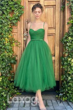 Tea Length Tulle, Tulle Cocktail Dress, Green Evening Dress, Green Tulle, Tulle Evening Dress, Evening Dress Fashion, Green Prom Dress