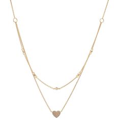 Simple, yet elegant, this Luxle double-strand heart necklace offers a look that is sure to captivate. Simple, yet elegant, this Luxle double-strand heart necklace offers a look that is sure to captivate. Metal: 14k gold Chain length: 15 in. + 3-in. extender Packaging: jewelry pouch & gift box Finish: polished Chain type: roloDIAMOND DETAILS Total weight: 1/8 ct. Shape: round Setting: micro pave Gemstones may have been treated to enhance their appearance. Special care may be required. Please Luxury Double Heart Necklace With Diamond Accents, Fine Jewelry Double Heart Diamond Necklace With Charm, Fine Jewelry Double Heart Charm Diamond Necklace, Luxury Double Heart Diamond Necklaces, Double Chain Heart Pendant Necklace, Elegant Heart Charm Necklace For Layering, Elegant Layered Heart Pendant Necklace, Elegant Heart Shaped Necklace For Layering, Elegant Heart-shaped Necklace For Layering