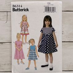 **Brand New** Butterick Child’s Sewing Patterns Butterick B6314 Sizes: Cdd (2, 3, 4, 5) *New, Uncut, Factory Folded* 5 Patterns For $25 Childrens Sewing Patterns, Pleated Skirt Dress, Girl Dress Pattern, Sewing Patterns Girls, Butterick Pattern, Butterick Sewing Pattern, Sewing Patterns For Kids, Bow Ribbon, Woven Fabrics