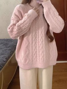 Item Code : YM869 Color : As Photo Size(cm): S,M,L,XL ,2XL The size is measured by hand, and the error of 1-3 cm is within the normal range! Pink Sweater Outfit, Pink Oversized Sweater, Kawaii Sweater, Princess Outfits, Warm Outfits, Pink Outfits, Chunky Knits Sweater, Outfit Inspo Fall, Knit Pullover