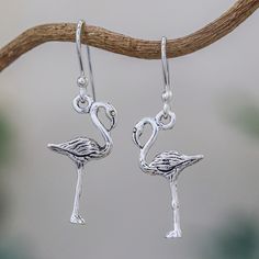 Crafted of sterling silver, the iconic flamingo bird is celebrated in this pair of dangle earrings from Thailand. Wadarat Supasirisuk presents these earrings. Flamingo Bird, Silver Dangle Earrings, Sterling Silver Dangle Earrings, Silver Earrings Dangle, Jewelry Packaging, Hook Earrings, Jewelry Gift Box, Silver Earrings Studs, Silver Studs