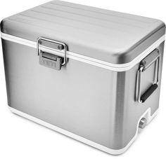 an aluminum cooler is shown on a white background