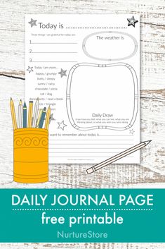 the daily journal page is shown with pencils and an eraser next to it