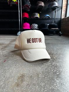 The He Got Up Trucker Hat is the perfect way to show people you believe in Jesus—in a lightweight, stylish way! Show off your faith with this unique hat, featuring a catchy phrase that reminds us all of Jesus' resurrection. Get yours now - He Got Up! Hats Baseball Caps, Catchy Phrases, Hats Baseball, Jesus Resurrection, Unique Hats, Get Yours Now, Baseball Caps, Trucker Hats, Get Up