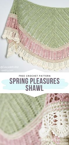 a crocheted shawl is shown with the text, free crochet pattern spring