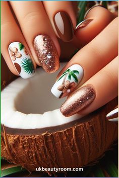 Tropical nails are perfect for summer and vacation looks. They bring a cheerful, fun, and lively vibe to your style. This post contains 27 different tropical nail ideas to brighten your look! Beach vacations, acrylic, art, pink, short, art hawaii, simple, colors, blue, almond, square, green. Tropical Nails Aesthetic, Vacation Nails For Mexico, Hawaii Fall Nails, Beach Theme Nail Art, Tropical Theme Nails, Winter Sun Holiday Nails, Holiday Vacation Nails, Island Inspired Nails