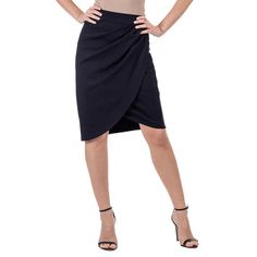 Feminine style abounds in this Women's 24Seven Comfort Elastic Waist Knee Length Tulip Pencil Skirt.Click on this WOMEN'S GUIDE to find the perfect fit and more! Feminine style abounds in this Women's 24Seven Comfort Apparel Elastic Waist Knee Length Tulip Pencil Skirt. Click on this WOMEN'S GUIDE to find the perfect fit and more! FEATURES A-line silhouette No pockets Straight hem No closure - pull-on styling UnlinedFIT & SIZING 26-in. length Midi length hits below the knee Midrise sits on the h Dressy Skirts, Knee Length Skirt Pencil, Tulip Skirt, Womens Pencil Skirts, Pencil Skirt Black, Draped Fabric, Knee Length Skirt, Bottom Clothes, Feminine Style