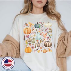 Autumn T-shirt,Pastel Pumpkins,Cute Pumpkin Sweatshirt, Autumn Hoodie,Fall Shirt, Autumn Motif , fall Style Sweater,F1514 Welcome to CustomTeeChicca Store. "We want to know, design and print what you imagine. " - We design, print and press our products. - Our design will be made with Direct to Film technology. - If you want to add or change anything to the existing design that we show in the screenshot, please contact us. - If you enter the wrong address with your order, we will try to help you only if the item was not made and processed up to the packaging level to ship the item, message us from the message box. HOW TO ORDER CUSTOM DESIGN * Select a style "T-shirt, Sweatshirt, Hooded Sweatshirt or Toddler" * Choose your size. * Choose your primary color. * If your item has any customizabl Fall Long Sleeve T-shirt With Sublimation Print, White Sublimation Print Top For Fall, Cute White Fall Sweatshirt, Cute Multicolor Fall T-shirt, Cute White Sweatshirt For Fall, Multicolor Crew Neck Hoodie For Fall, Crew Neck Hoodie With Custom Print For Fall, Custom Print Crew Neck Hoodie For Fall, Fall White Printed Sweatshirt