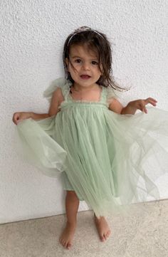 Plain beautiful classic sage green dress every girl should have one in her wardrobe Green Dress Photoshoot, Green Toddler Dress, Baby Tulle Dress, Ruffles Sleeves, Delicate Dress, Girl Green Dress, Flower Girl Outfit, Dress Photoshoot, Sage Green Dress