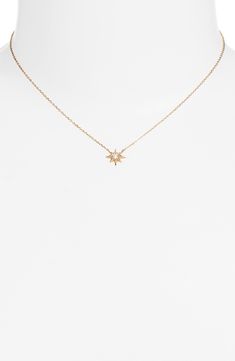 A white topaz shines at the center of this starburst pendant strung on a delicate 14-karat-gold chain. 14k gold/white topaz Made in Canada Starburst Diamond Jewelry, Starburst Jewelry, Starburst Pendant, White Topaz, Gold Chain, Topaz, Nordstrom, Pendant Necklace, Chain