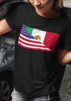 Mexican American T-Shirt, Mexican Flag Gift, American Flag Tee, Mexico - USA Short-Sleeve Unisex T-Shirt You've now found the staple t-shirt of your wardrobe. It's made of 100% ring-spun cotton and is soft and comfy. The double stitching on the neckline and sleeves add more durability to what is sure to be a favorite! * 100% ring-spun cotton * Sport Grey is 90% ring-spun cotton, 10% polyester * Dark Heather is 65% polyester, 35% cotton * 4.5 oz/yd² (153 g/m²) * Pre-shrunk * Shoulder-to-shoulder Mexican Flag Tattoos, Mexican Independence Day, Mexico Shirts, Usa Shorts, Mexican Flag, Mexican Flags, Mexican American, Haiti, American Flag