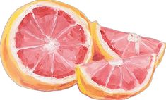 two grapefruits cut in half on a white background