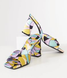 1960s Stained Glass Square Toe Mule Heels – Unique Vintage Stained Glass Square, Black Daisy, 1960s Style, Mule Heels, 1960s Fashion, Yellow And Blue, Mule, Unique Vintage, Heeled Mules