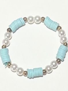 Baby Blue or light teal Bracelet  4$ Blue Bracelets Clay Beads, Aesthetic Homemade Bracelets, Mexico Bracelets Clay Beads, Blue Bracelets Aesthetic, Good Clay Bead Bracelet Ideas, Clay Beads Bracelet Ideas Without White, Cute Blue Bracelet Ideas, Cute Clay Bead Bracelet Ideas Winter, Clay Bead Brackets Ideas