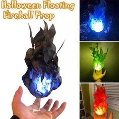 there are four different images of fireball propos in this photo, one is glowing and the other has an origami dragon on it's head