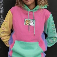 Teddy Fresh X Ripndip Color Block Hoodie New. Never Worn. Excellent Condition Teddy Fresh, Color Block Hoodie, Pastel Fashion, Colorful Hoodies, Pink And Green, Color Block, Pastel, Green, Pink