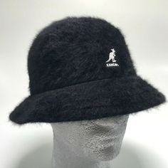 Material: 45% Angora 35% Modacrylic 20% Nylon Black Flat Brim Bucket Hat For Winter, Winter Black Flat Brim Bucket Hat, Wide Brim Black Bucket Hat For Winter, Black Brimmed Bucket Hat For Winter, Classic Black Brimmed Bucket Hat, Kangol Hat, Kangol Hats, Casual Hat, Bucket Hats