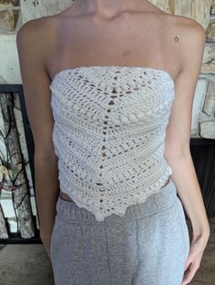 Crocheted Top. Custom color and size. Send a message if color, bust and waist measurements. Thank you! Fitted White Lace Tube Top, Spring Bandeau Crochet Top, Fitted Crochet Trim Crop Top, Fitted Cropped Tops With Crochet Trim, White Lace Bandeau Top, Fitted White Crochet Tops, White Fitted Crochet Tops, Fitted Bandeau Top For Festival, Fitted Crochet Cropped Top