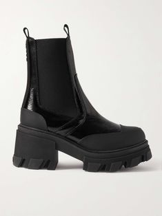 GANNI Patent-leather platform Chelsea boots Tight High Boots, Chelsea Boots Black, White Ankle Boots, Platform Chelsea Boots, Chic Sunglasses, Chic Winter Outfits, Platform Heels Boots, Winter Outfit Ideas, Shoes Boots Ankle