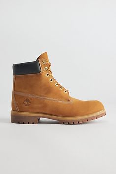 Original and iconic wheat leather work boots from Timberland. Premium full-grain and nubuck leather uppers with seam-sealed waterproof construction. Ultra-cushioned footbed and a padded ankle collar for extra comfort along with two-tone cord laces and metal eyelets. Rubber lug outsole for ultimate traction and durability finished with branded logo detailing at the side. Features Timberland Classic 6" work boot Essential leather work boots Premium leather upper Lace closure front Lugged outsole C Rugged Timberland Ankle Work Boots, Classic Timberland Hiking Boots With Reinforced Toe, Classic Timberland Hiking Boots With Reinforced Heel, Classic Timberland Hiking Boots For Outdoor Work, Timberland Leather Hiking Boots With Goodyear Welt, Classic Timberland High-top Work Boots, Classic High-top Timberland Work Boots, Rugged Timberland Waterproof Boots With Leather Footbed, Classic Timberland Hiking Boots With Moc Toe