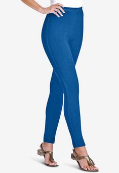 <div>These stretch knit leggings are so comfy, you'll feel amazing in them all day long. Made with an elastic waistband, you can bend and move freely without</div> Trendy Stretch Solid Color Leggings, Casual Stretch Leggings For Pilates, Ankle-length Elastane Leggings For Loungewear, Trendy Elastic Elastane Leggings, Non-stretch Full-length Versatile Leggings, Stretch Full Length Comfortable Activewear, Solid Stretch Ankle-length Yoga Pants, Trendy Elastic Leggings For Fall, Comfortable Stretch Full-length Activewear