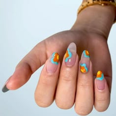 Colorful Medium Almond Press On Nails with flower design, which is Fashion-Leading, Long-lasting, reusable, and remarkable. Get the salon nails look for a fraction of the salon cost. Just $11.99! Order now! Retro Nails, Medium Almond, Nice Nails, Pure Design, Stay Happy, Manicure Y Pedicure, Bright Flowers