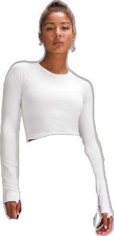 Lululemon Long Sleeve Breathable Top, Lululemon Breathable Tops For Light Sports, Lululemon Breathable Technical Tops, Lululemon Fitted Top With Light Support, Lululemon Athleisure Top With Light Support, Technical Breathable Lululemon Tops, Fitted Lululemon Tops With Light Support, Compressive Moisture-wicking Top By Lululemon, Fitted White Lululemon Activewear